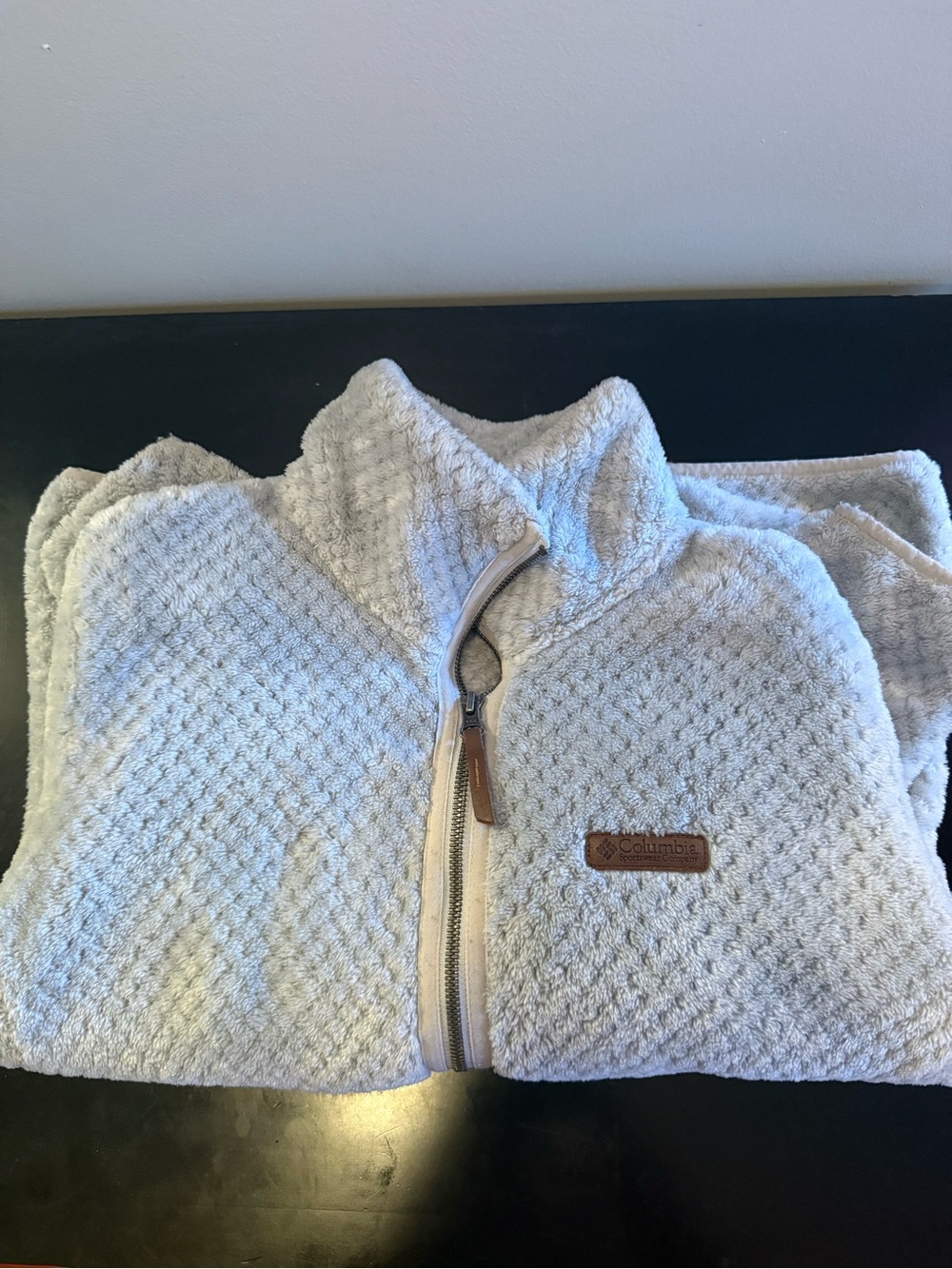 Columbia Light Gray Plush Quarter-Zip Fleece with Brown Leather Logo